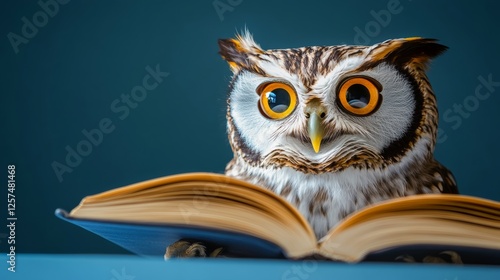 Wallpaper Mural Brown owl is sitting on a table with an open book in front of it Torontodigital.ca