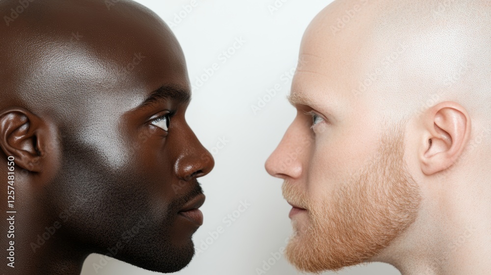 Two men with different hair and skin tones are facing each other Two men with different hair and skin tones are facing each other
