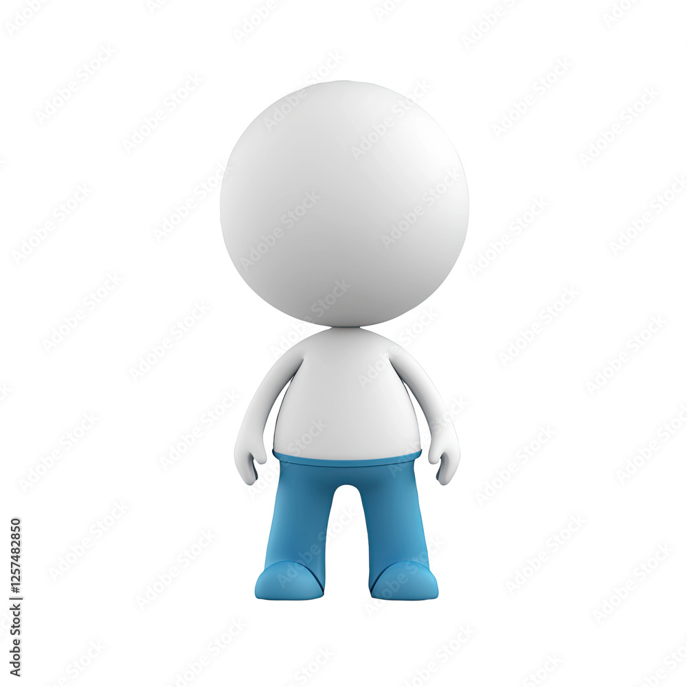 White avatar standing, blue pants, plain background, 3D model, website use White avatar standing, blue pants, plain background, 3D model, website use