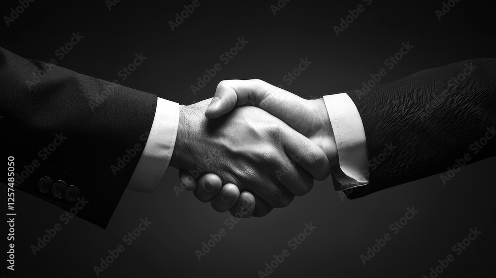 A Powerful Black and White Handshake Symbolizing Agreement, Partnership, and Collaboration in Business A Powerful Black and White Handshake Symbolizing Agreement, Partnership, and Collaboration in Business