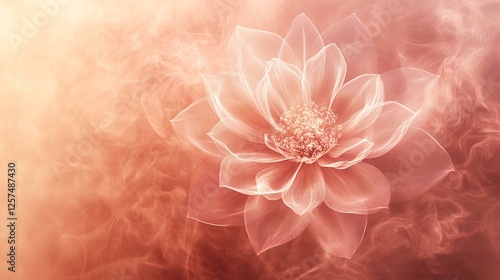 Peach blossom ethereal bloom, smoky background, spa serenity, website header