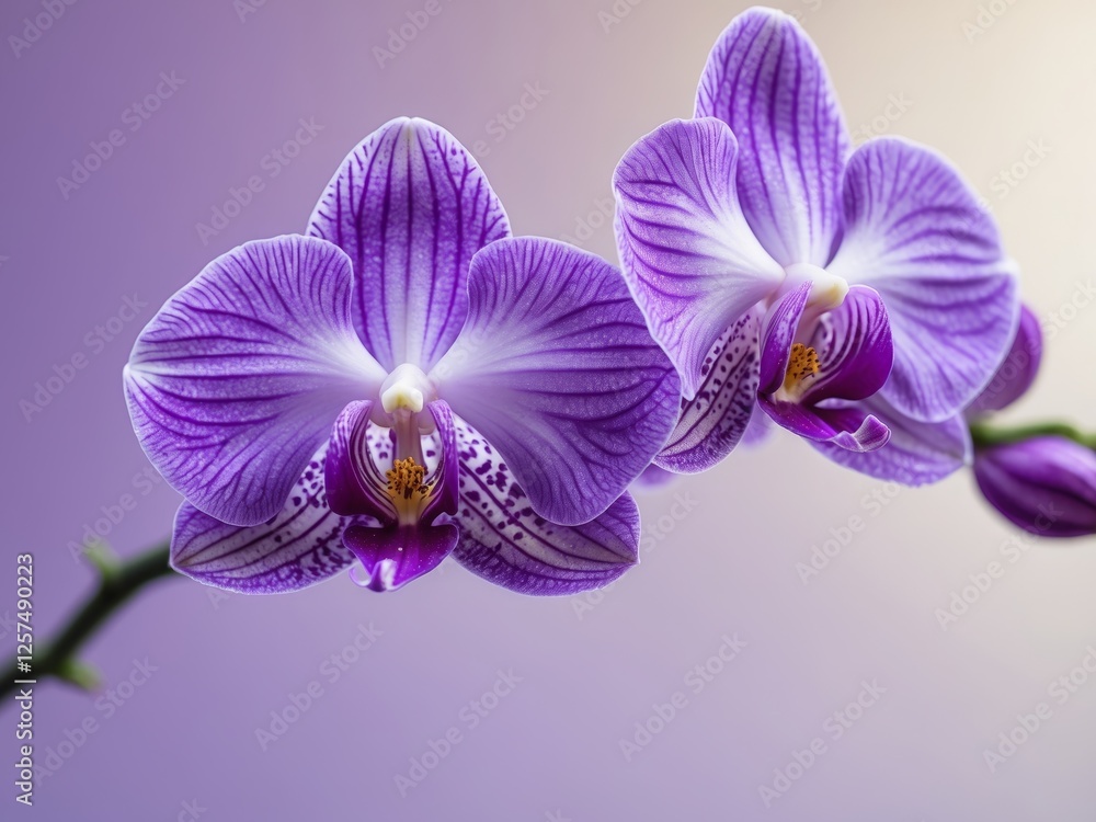 Obraz premium A macro shot of a vibrant purple orchid a blurred soft color background