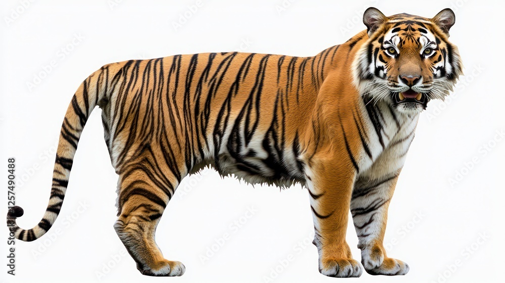 Obraz premium Majestic back view of a royal tiger, standing on a clear transparency.