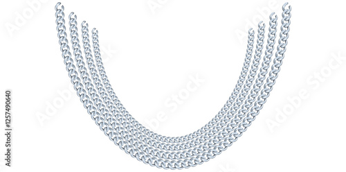 Multilayer Trendy Silver Chain Necklace On White Background, Unique Fine Jewelry Vector Illustration.	