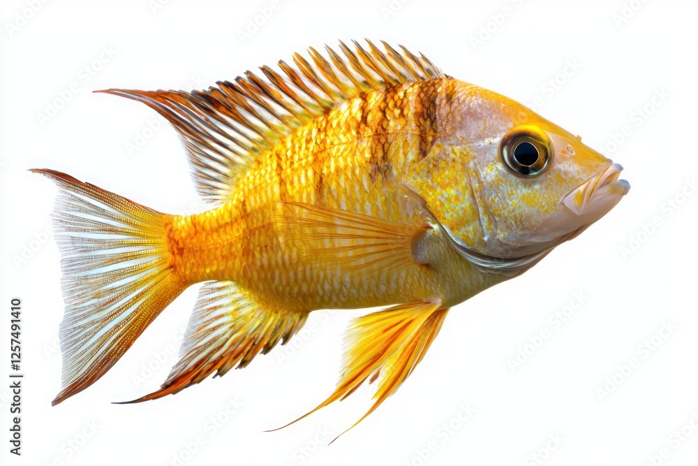 Fototapeta premium Realistic side view of a fish, displayed on a clear background.