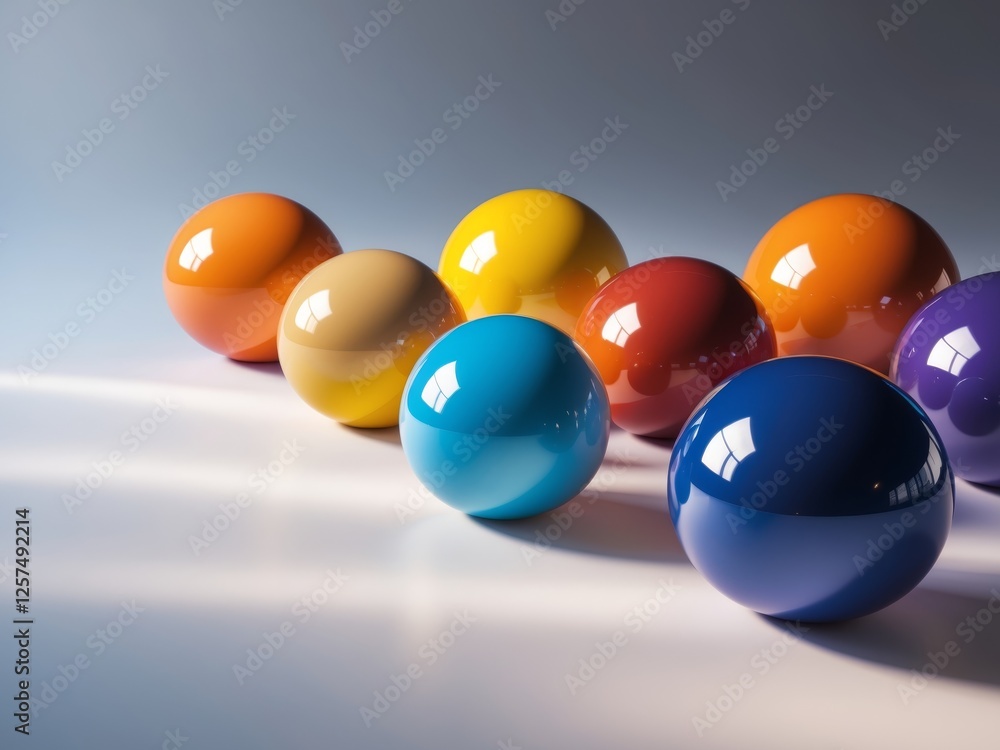A row of multicolored spheres arranged diagonally on a gradient background. A row of multicolored spheres arranged diagonally on a gradient background.