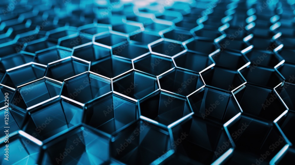 Fototapeta premium Abstract minimalist design with hexagonal grid pattern on Blue background. Featuring white space in the center for text, ideal for design templates and modern banners.