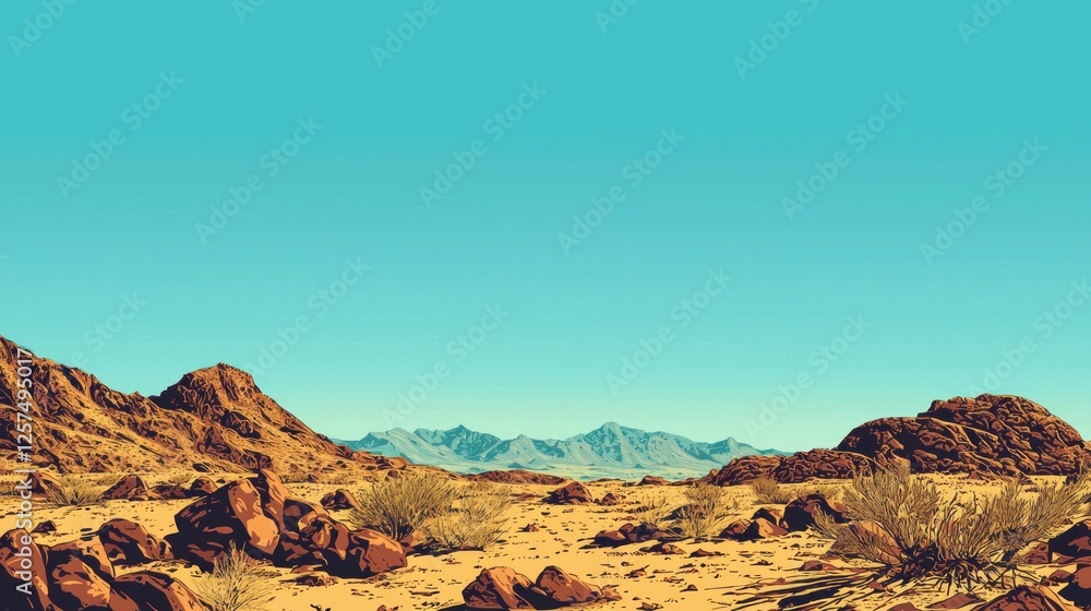 Naklejka premium Serene Desert Landscape Under a Vivid Blue Sky