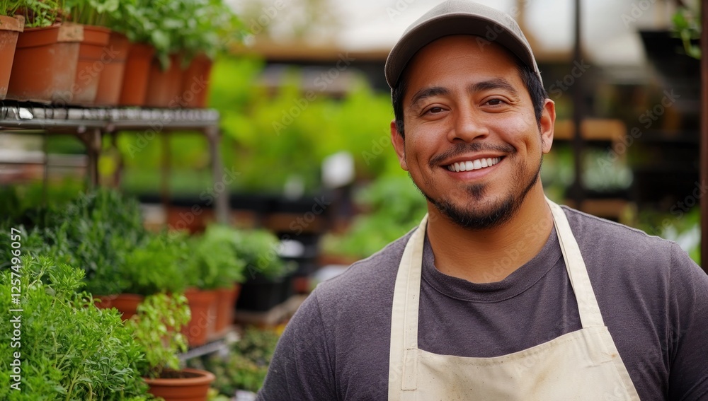 Smiling Gardener Amidst Lush Greenery Smiling Gardener Amidst Lush Greenery