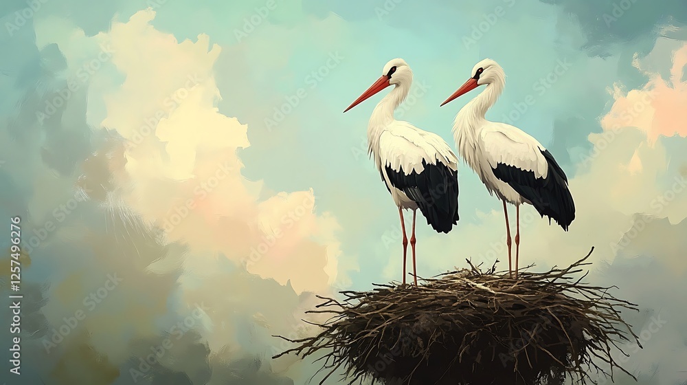 Fototapeta premium white stork in the nest