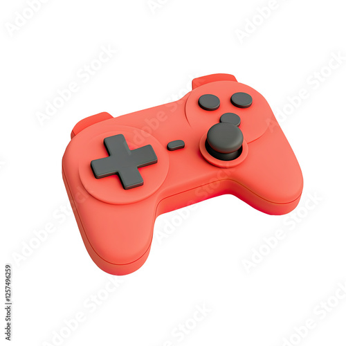 Red game controller, isolated, digital gaming, white background