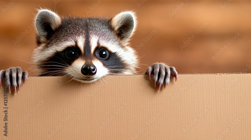 Obraz premium Raccoon is standing in front of a cardboard box