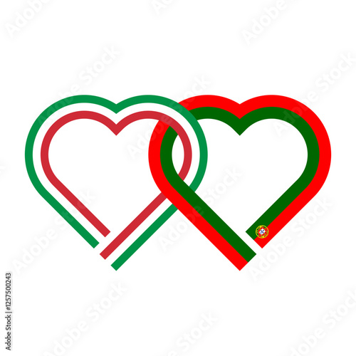 heart shaped ribbon of italy and portugal flags intertwined. vector illustration isolated on white background