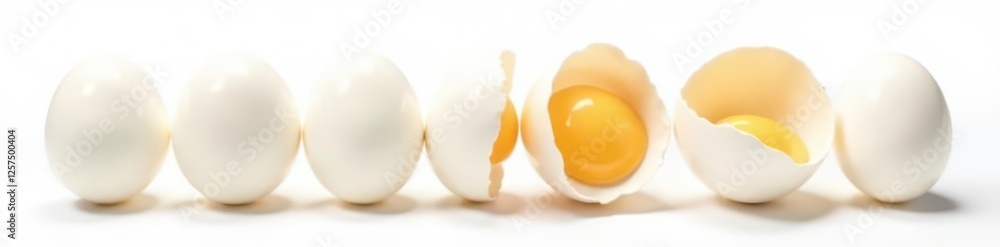 Isolated chicken egg on white background with slight cracks and shadows, poultry, plate, food Isolated chicken egg on white background with slight cracks and shadows, poultry, plate, food
