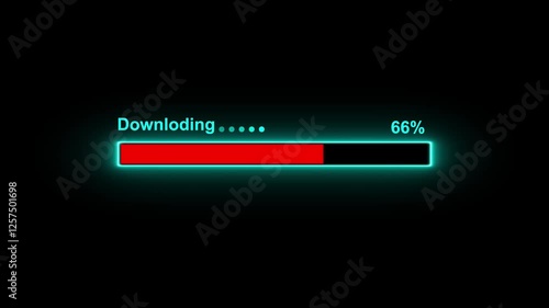 Neon Glowing Downloading progress bar animation. downloading motion graphics. processing animation video footage.