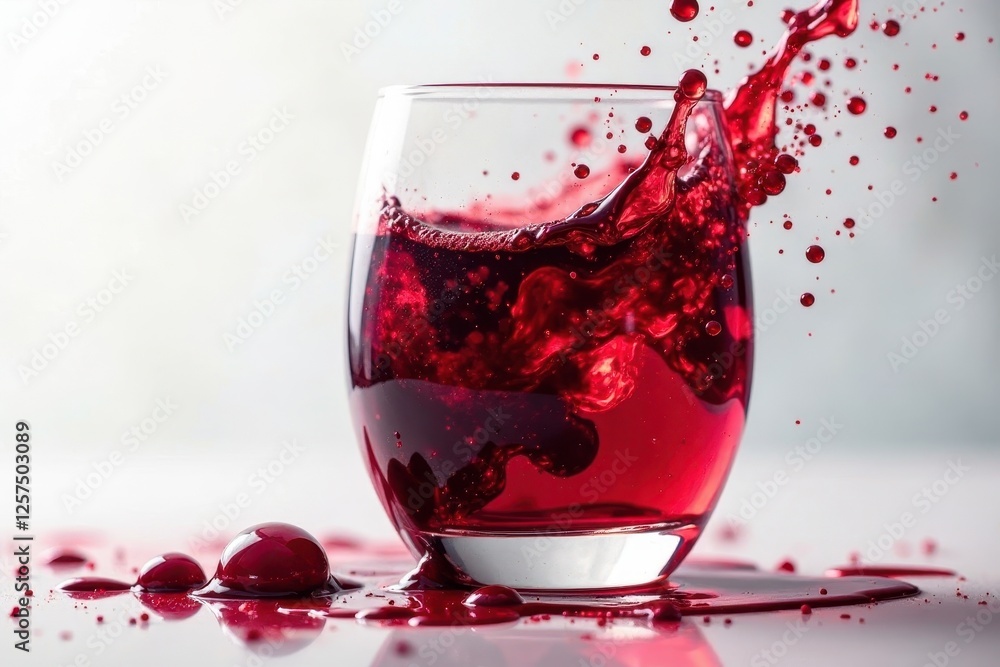 Crimson Liquid Splashing into a Glass, Creating a Dynamic and Visually Appealing Scene Crimson Liquid Splashing into a Glass, Creating a Dynamic and Visually Appealing Scene