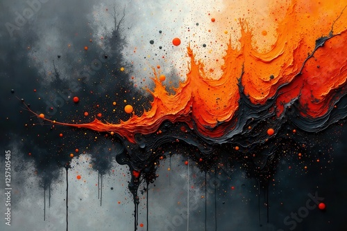 Dynamic Contrast An Abstract Expression of Vivid Orange and Deep Black Paint Splashes and Drips