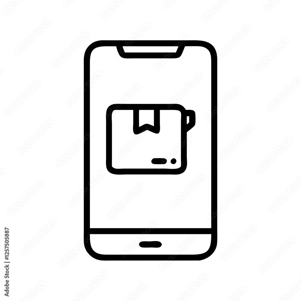 Black and white icon of package tracking on a smartphone Black and white icon of package tracking on a smartphone