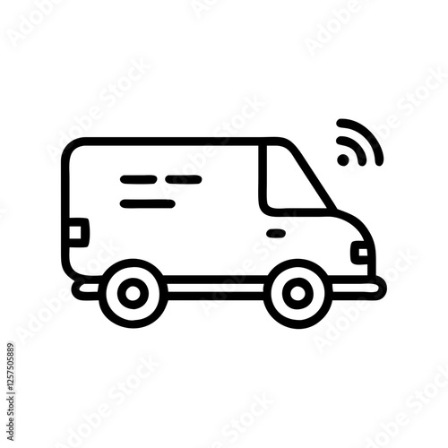 Black and white icon of a self-driving delivery van