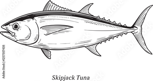  Skipjack Tuna Illustration - Vector Outline Drawing
