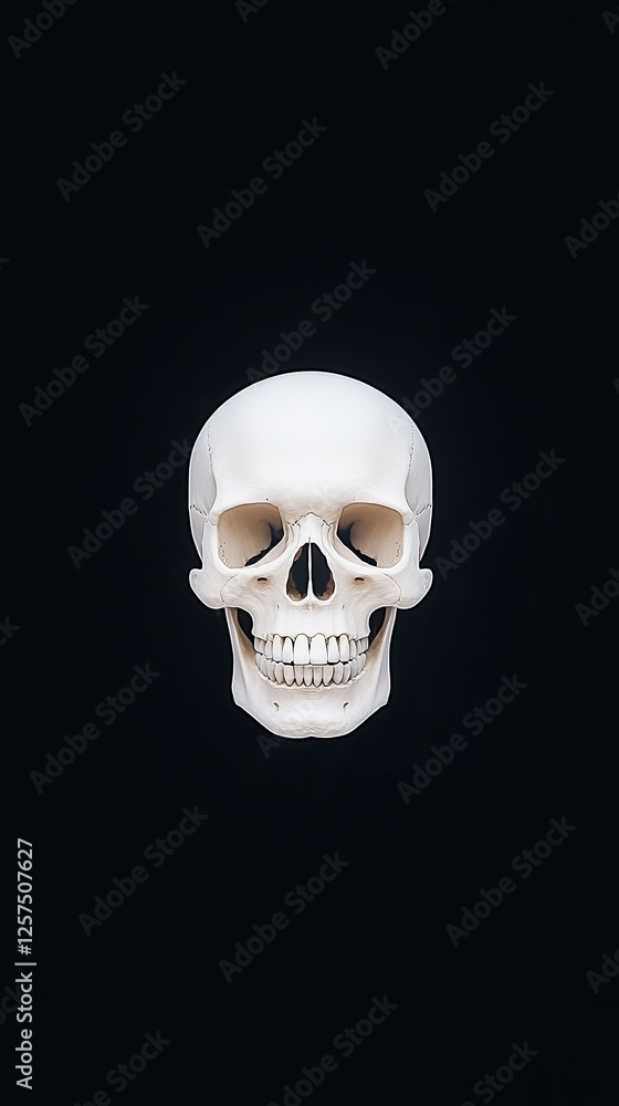 Realistic human skull on a black background, showcasing detailed anatomy for educational use Realistic human skull on a black background, showcasing detailed anatomy for educational use