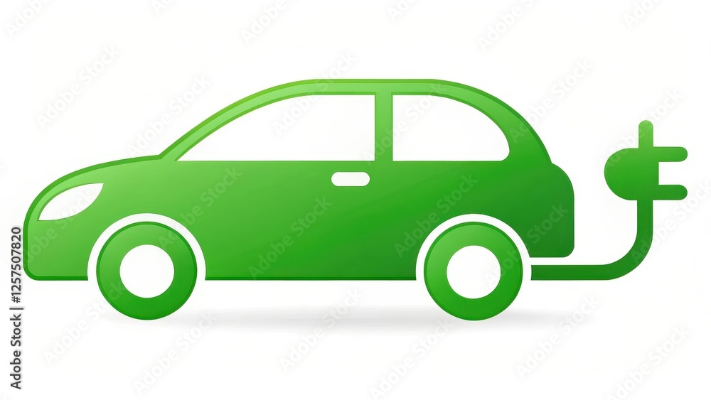 Green Electric Car Icon on White Background Green Electric Car Icon on White Background