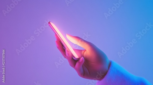 hand holding glowing phone with neon lights