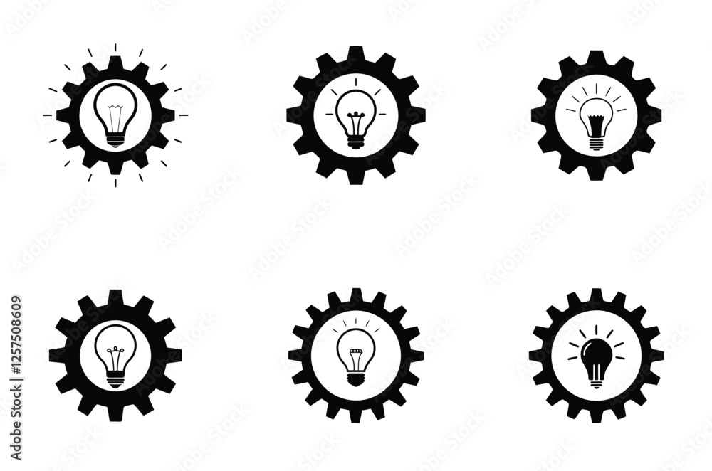 Light bulb with Gear icon and logo set for Innovation and Smart Solutions Light bulb with Gear icon and logo set for Innovation and Smart Solutions