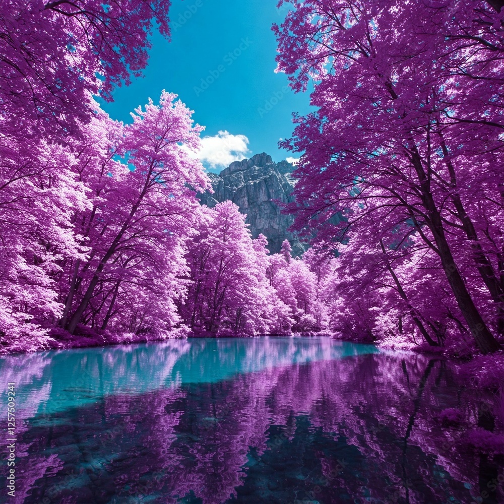 Fototapeta premium Tranquil Woodland Scene with Sunlight Filtering Through Trees