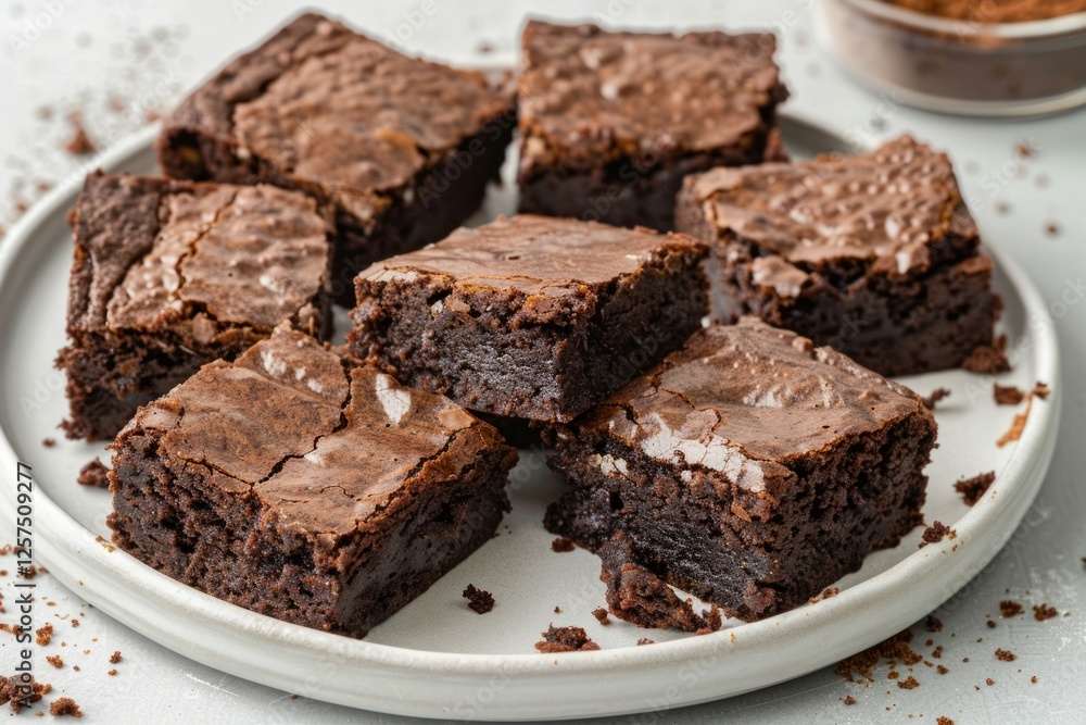 Decadent chocolate brownies on white plate. AI generated Decadent chocolate brownies on white plate. AI generated