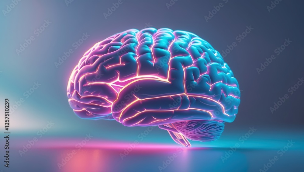 Colorful neon brain illustration with glowing outlines - abstract background. Colorful neon brain illustration with glowing outlines - abstract background.