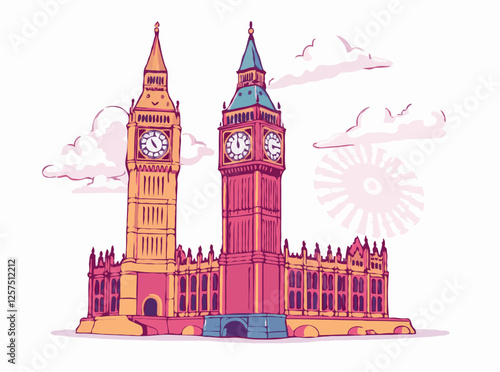 Surreal Big Ben Landmark in Vibrant Colors Vector