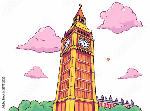 Surreal Big Ben Landmark in Vibrant Colors Vector