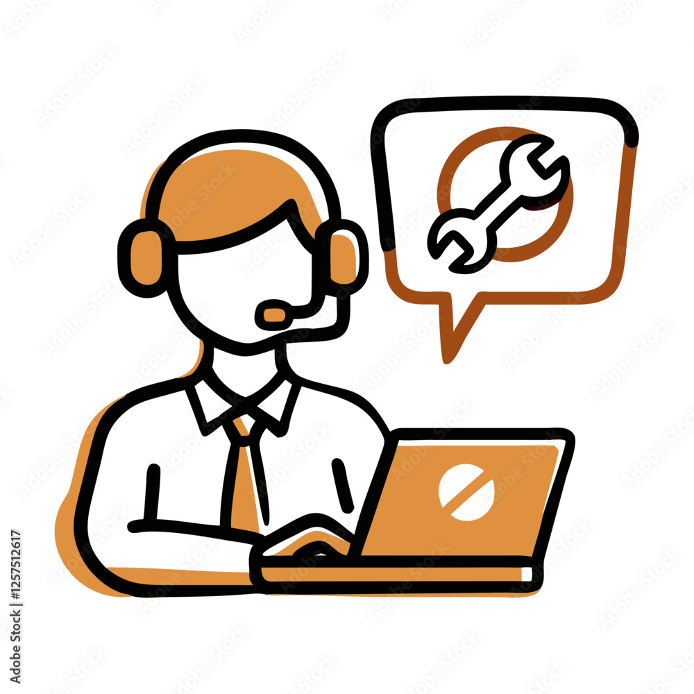 A technician in a headset helping customer on a laptop A technician in a headset helping customer on a laptop