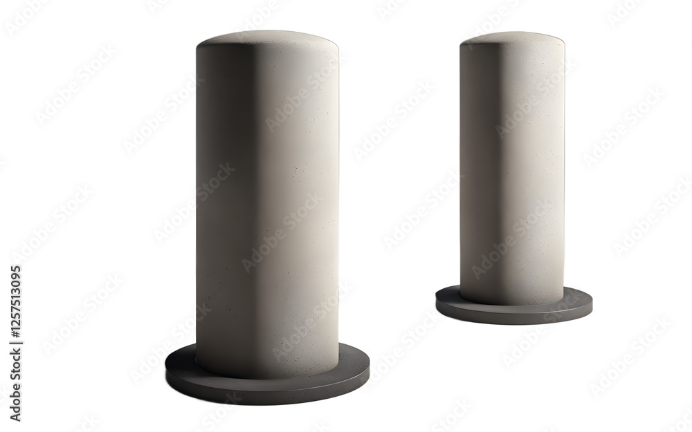 A sturdy concrete bollard with a rounded top, isolated on a empty plain background A sturdy concrete bollard with a rounded top, isolated on a empty plain background