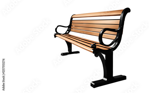 Wallpaper Mural A sturdy wooden park bench with metal armrests, isolated on a empty plain background Torontodigital.ca