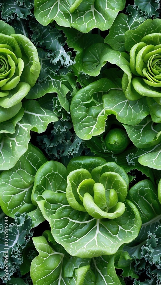 Fototapeta premium Vibrant green leaves of lettuce and kale enhancing freshness and vitality