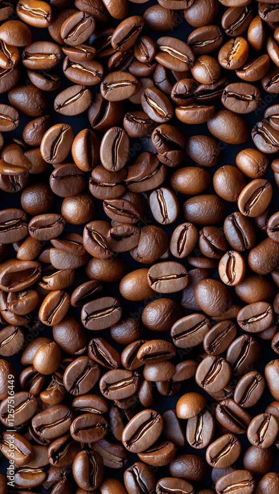 Fototapeta premium Close-up of roasted coffee beans with rich textures in dark tones. seamless pattern