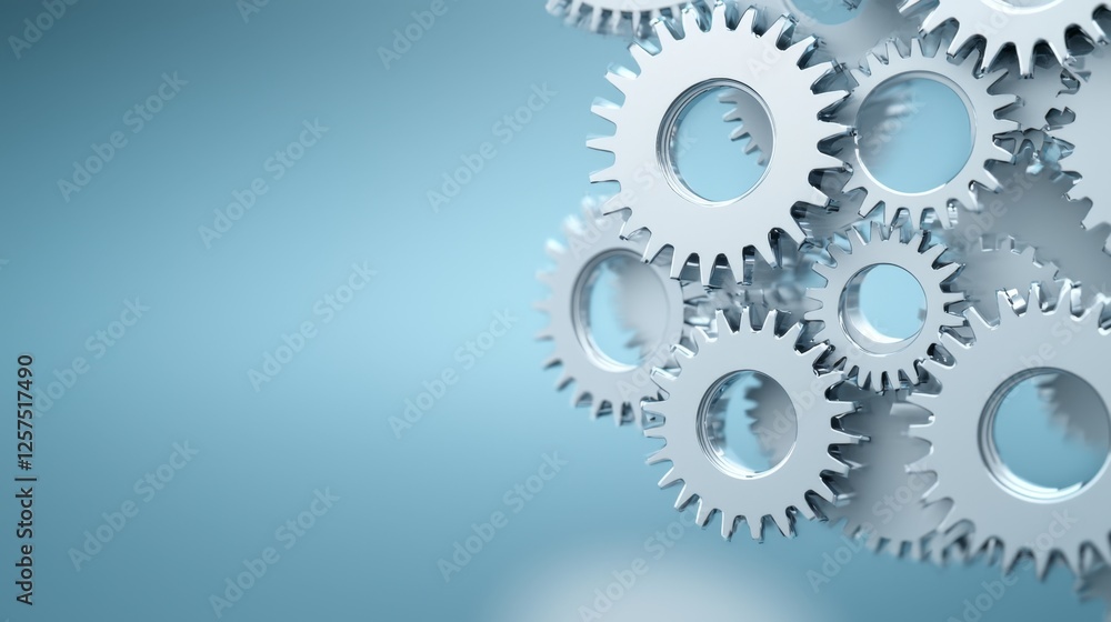 A bunch of silver gears on a blue background A bunch of silver gears on a blue background