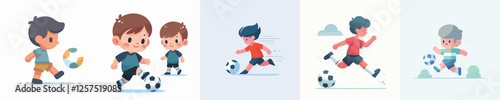collection of vector boys playing football