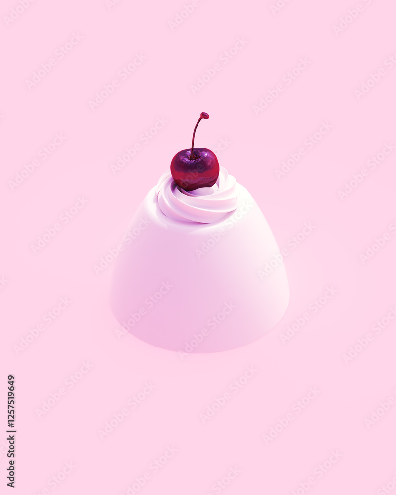 Cherry coded red pink glossy bold cherry coded Avant-garde cream cupcake 3d illustration Cherry coded red pink glossy bold cherry coded Avant-garde cream cupcake 3d illustration