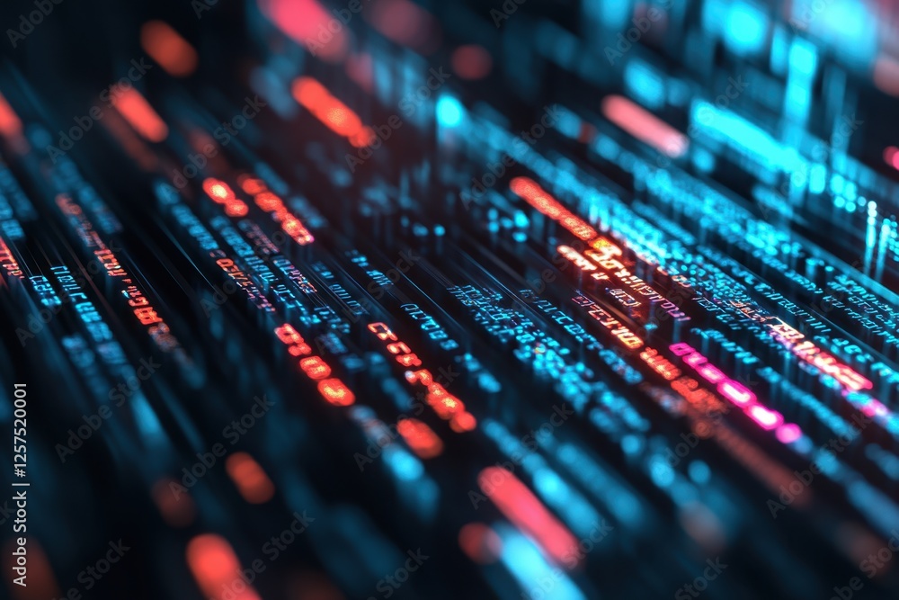 Abstract Visualization of Digital Code Streams in Blue and Orange Glow Abstract Visualization of Digital Code Streams in Blue and Orange Glow