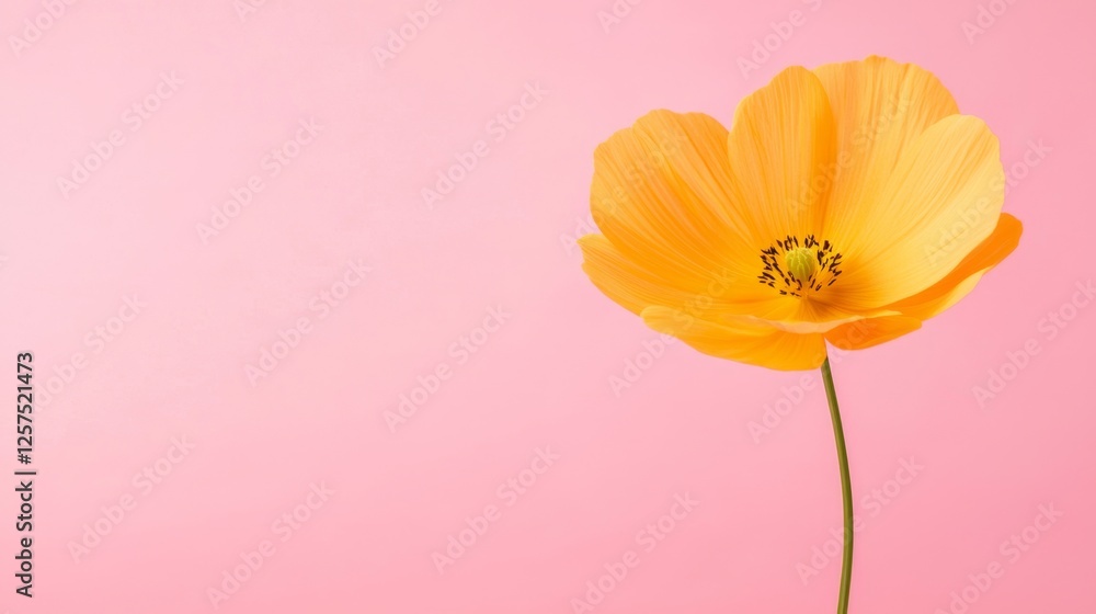 Naklejka premium A single yellow flower on a pink background
