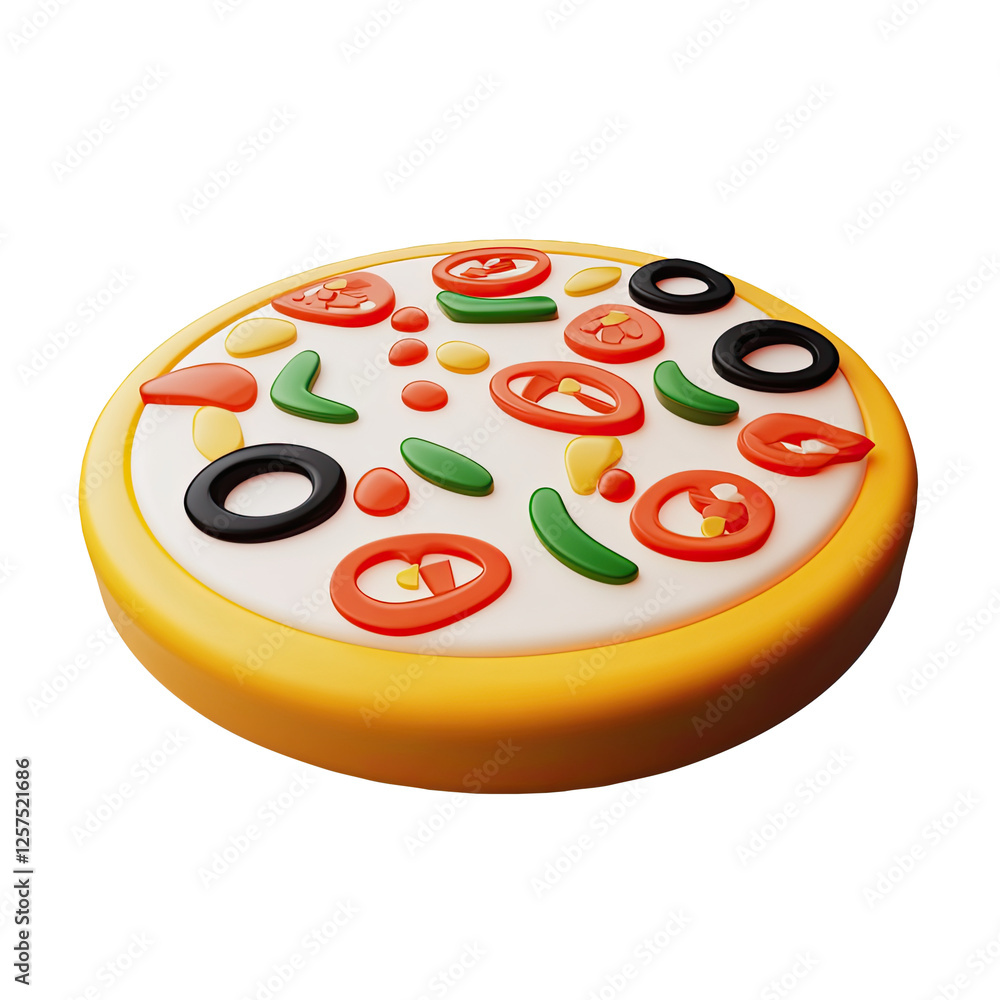 3D cartoon pizza illustration, food menu design 3D cartoon pizza illustration, food menu design
