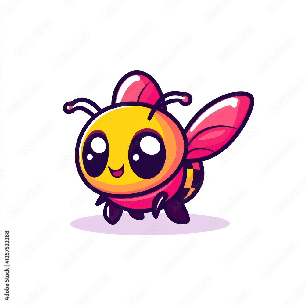 Cute cartoon bee, stylized, cheerful expression, isolated on white background, possible use for children's book or educational material Cute cartoon bee, stylized, cheerful expression, isolated on white background, possible use for children's book or educational material