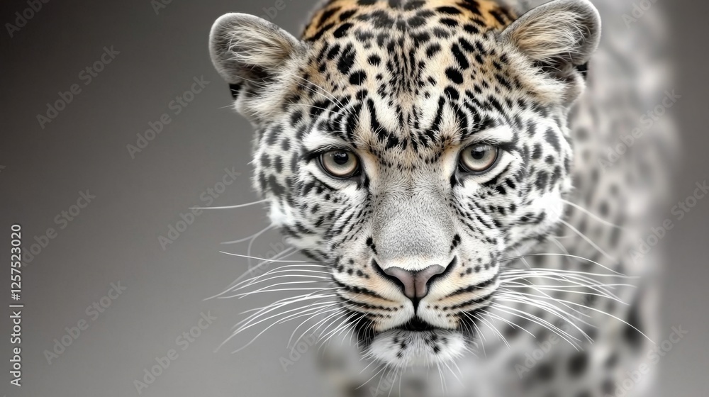 Fototapeta premium A close up of a leopard's face on a gray background