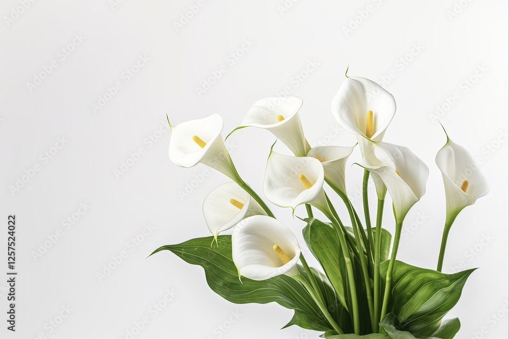 Obraz premium White Calla Lily Bouquet Blooming with Nature's Beauty on Isolated Background with Copy Space