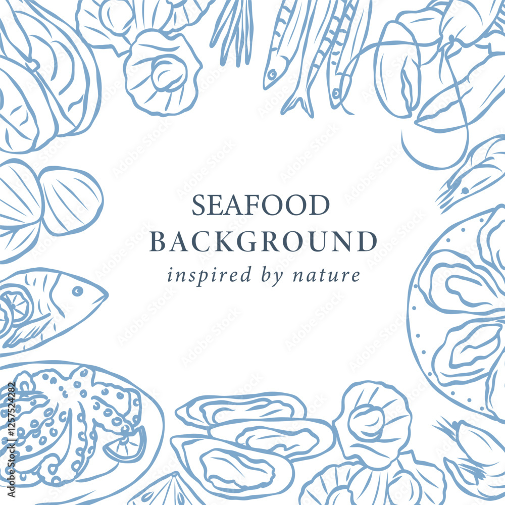 Obraz premium Line art retro seafood template