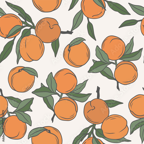 Hand drawn peach fruit seamless pattern