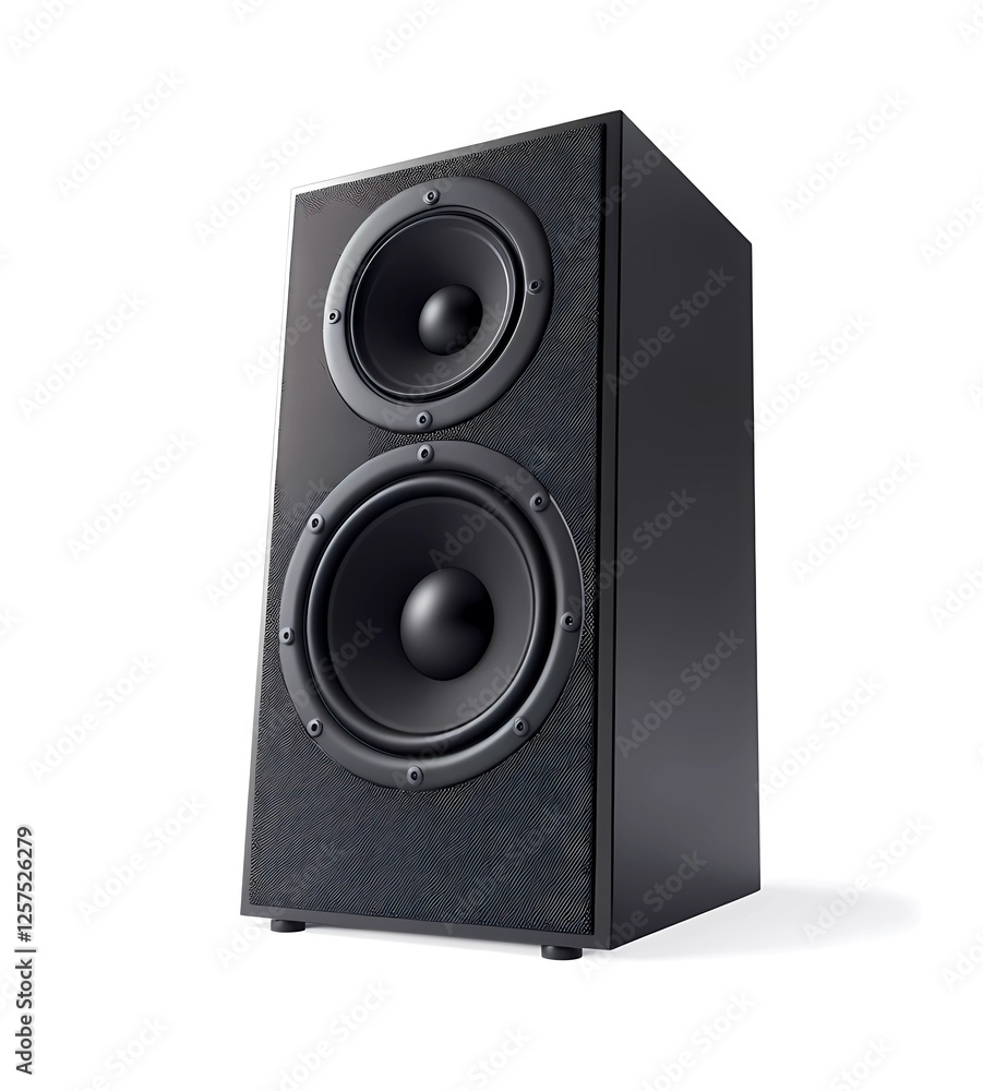 Black speaker with built-in subwoofers on a white background, isolated Black speaker with built-in subwoofers on a white background, isolated